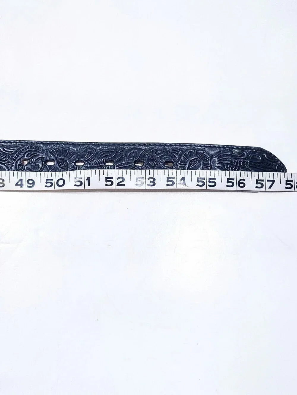 Double S Belt Collection Genuine Leather Black Tooled Western Belt Strap Size 52